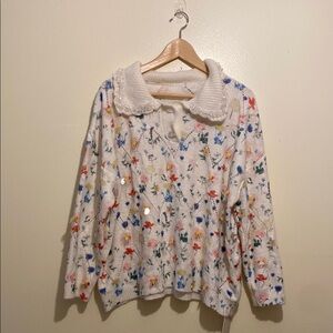 DESIGN UNCLE Floral Knit Sweater with Peter Pan Collar. Size L. New